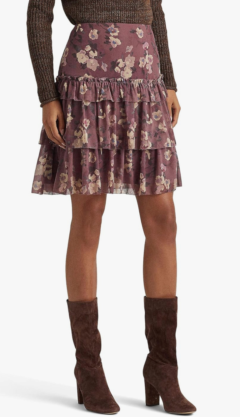 Lauren Ralph Lauren Womens Purple Florissa Floral Tiered Mini Skirt Size 16W NWT